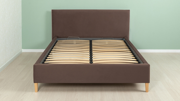 Кровать Микаса 160 велюр шоколадный, светло-серый с ортопедическим основанием и подъемным механизмом