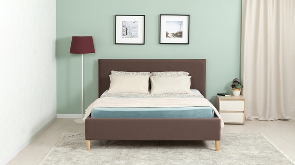 Кровать Микаса 160 велюр шоколадный, светло-серый с ортопедическим основанием и подъемным механизмом