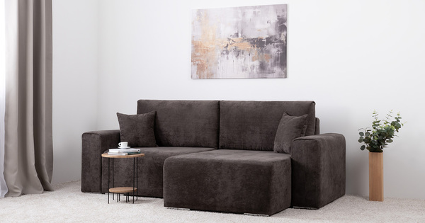 Диван-кровать угловой Оксфорд 711 композиция 1, шенилл Muza 06 темно-коричневый, модульная система, сборка на любую сторону