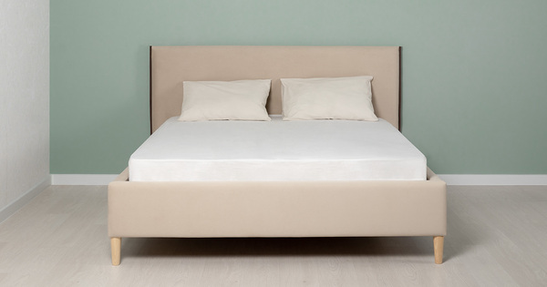 Кровать Микаса 160 велюр светлый бежевый, шоколадный с ортопедическим основанием и подъемным механизмом