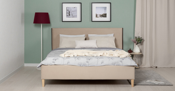 Кровать Микаса 160 велюр светлый бежевый, шоколадный с ортопедическим основанием и подъемным механизмом