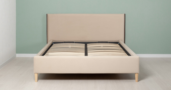 Кровать Микаса 160 велюр светлый бежевый, шоколадный с ортопедическим основанием и подъемным механизмом