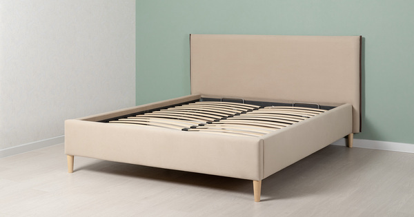 Кровать Микаса 160 велюр светлый бежевый, шоколадный с ортопедическим основанием и подъемным механизмом