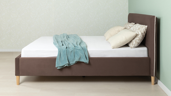 Кровать Микаса 160 велюр шоколадный, светло-серый с ортопедическим основанием и подъемным механизмом