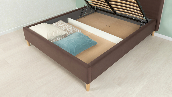 Кровать Микаса 160 велюр шоколадный, светло-серый с ортопедическим основанием и подъемным механизмом