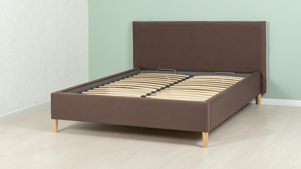 Кровать Микаса 160 велюр шоколадный, светло-серый с ортопедическим основанием и подъемным механизмом