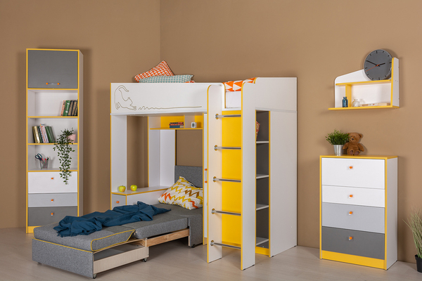 Диванный блок Альфа 11.20 рогожка серый, шенилл горчичный (кресло-кровать Альфа 04.02)