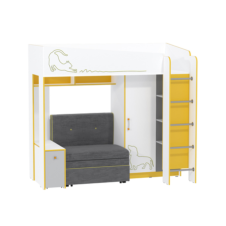 Диванный блок Альфа 11.20 рогожка серый, шенилл горчичный (кресло-кровать Альфа 04.02)