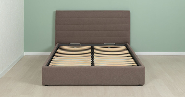 Кровать Амалия 160 велюр серо-коричневый с ортопедическим основанием и подъемным механизмом