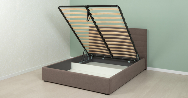 Кровать Амалия 160 велюр серо-коричневый с ортопедическим основанием и подъемным механизмом