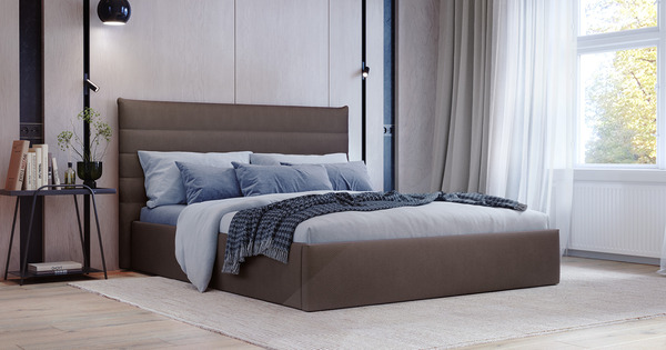 Кровать Амалия 160 велюр серо-коричневый с ортопедическим основанием и подъемным механизмом