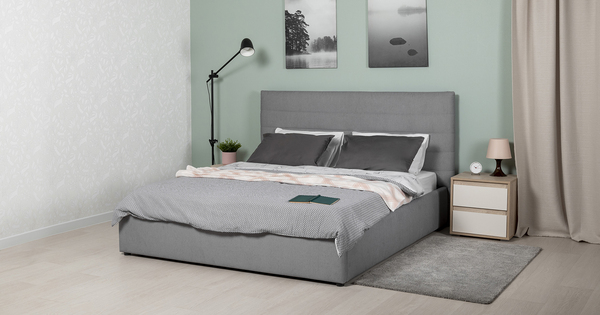 Кровать Амалия 160 велюр серебристый серый с ортопедическим основанием и подъемным механизмом