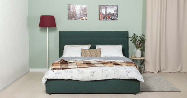 Кровать Амалия 160 велюр темный серо-зеленый с ортопедическим основанием и подъемным механизмом