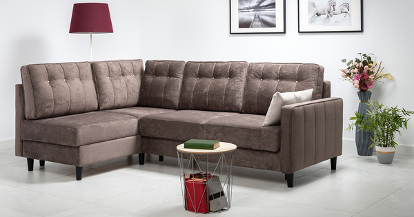 Диван-кровать угловой Арно ТД 564 велюр Лаки 06 коричневый перламутр, Vertical 910 молочно-серый, сборка на любую сторону