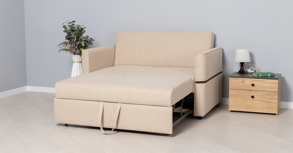 Диван-кровать прямой Рон ТД 440 рогожка бежевый, темно-коричневый