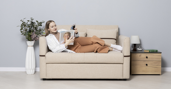 Диван-кровать прямой Рон ТД 440 рогожка бежевый, темно-коричневый