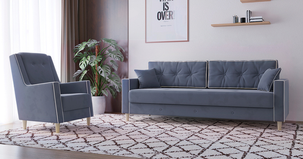 Диван прямой Айрин ТД 325 велюр стальной синий