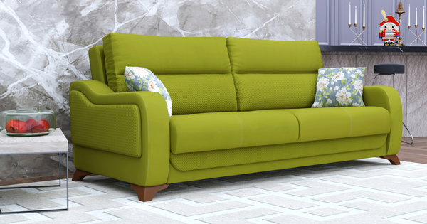 Диван прямой Фрея ТД 194 велюр яблочный, белые пионы