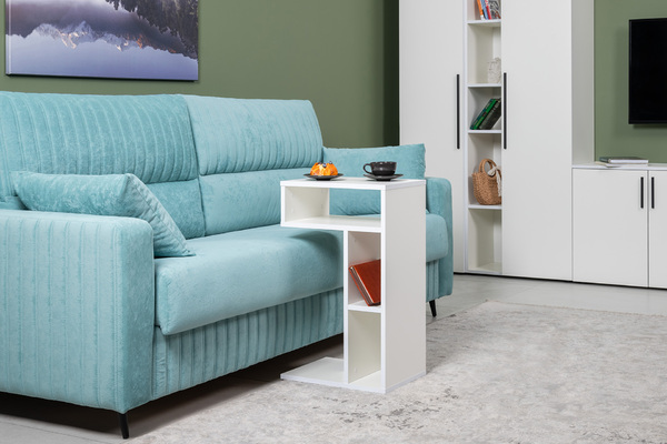 Стол журнальный, подставка Эйр 12.114 белый РЕ шагрень, вертикальная и горизонтальная установка