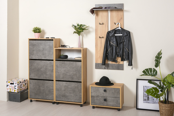 Комод Крафт 13.112 Н (обувница) дуб крафт золотой, камень темный