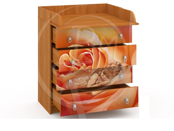Комод с пеленальным столом Каскад 9 вишня оксфорд фотопечать К-01
