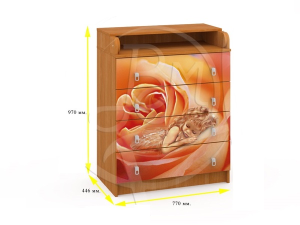 Комод с пеленальным столом Каскад 9 вишня оксфорд фотопечать К-01