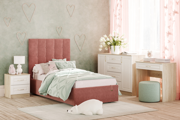 Кровать Celine 900 велюр Ультра коралл с ортопедическим основанием и подъемным механизмом