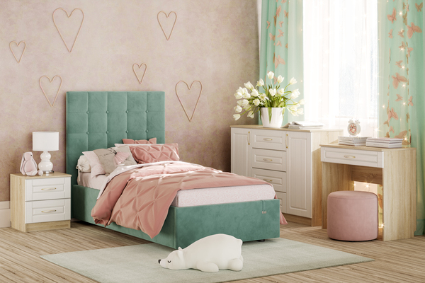 Кровать Celine 900 велюр Ультра минт с ортопедическим основанием и подъемным механизмом