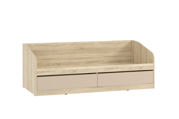 Кровать детская Акварель НМ 041.50-01 дуб сонома, капучино с мягкой спинкой Дабл лекко ява велюр серо-розовый