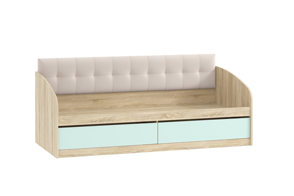 Кровать детская Акварель НМ 041.50-01 дуб сонома, кэнди с мягкой спинкой Дабл велутто 16 велюр бежевый