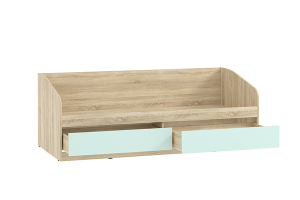 Кровать детская Акварель НМ 041.50-01 дуб сонома, кэнди с мягкой спинкой Дабл велутто 16 велюр бежевый