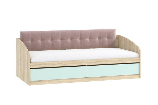 Кровать детская Акварель НМ 041.50 дуб сонома, кэнди с мягкой спинкой Дабл лекко ява велюр серо-розовый