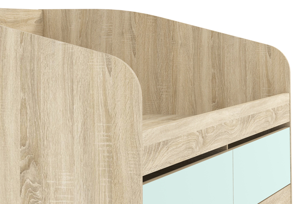 Кровать детская Акварель НМ 041.50 дуб сонома, кэнди с мягкой спинкой Дабл лекко ява велюр серо-розовый