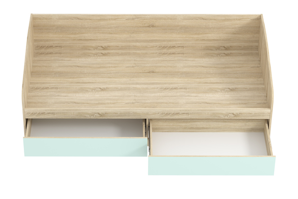 Кровать детская Акварель НМ 041.50 дуб сонома, кэнди с мягкой спинкой Дабл лекко ява велюр серо-розовый