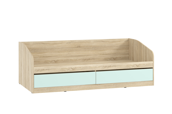 Кровать детская Акварель НМ 041.50 дуб сонома, кэнди с мягкой спинкой Дабл лекко ява велюр серо-розовый