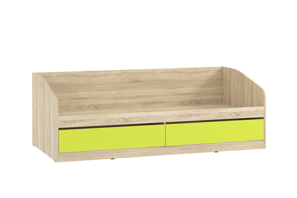 Кровать детская Акварель НМ 041.50 дуб сонома, лайм с мягкой спинкой Дабл лекко ява велюр серо-розовый