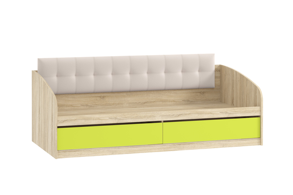 Кровать детская Акварель НМ 041.50 дуб сонома, лайм с мягкой спинкой Дабл велутто 16 велюр бежевый