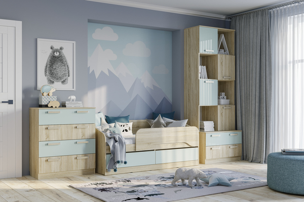 Кровать детская Акварель НМ 041.54 дуб сонома, кэнди