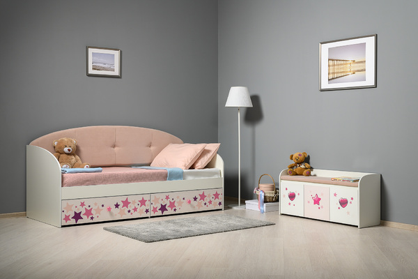 Кровать детская Блеск 11.35.02 белый PE шагрень, ультра роуз