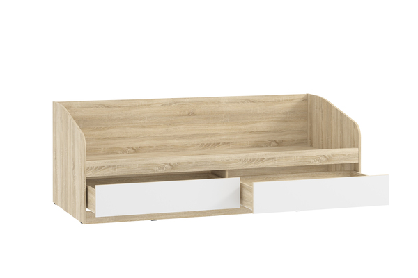 Кровать детская Фанк НМ 041.50-01 дуб сонома, белый с мягкой спинкой Дабл лекко ява велюр серо-розовый