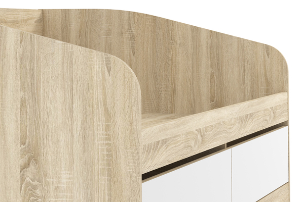 Кровать детская Фанк НМ 041.50-01 дуб сонома, белый с мягкой спинкой Дабл лекко ява велюр серо-розовый