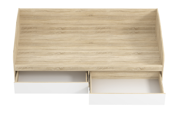 Кровать детская Фанк НМ 041.50-01 дуб сонома, белый с мягкой спинкой Дабл лекко ява велюр серо-розовый