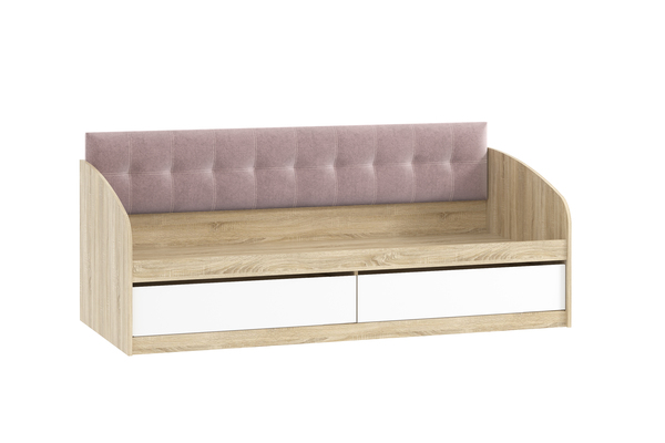 Кровать детская Фанк НМ 041.50-01 дуб сонома, белый с мягкой спинкой Дабл лекко ява велюр серо-розовый