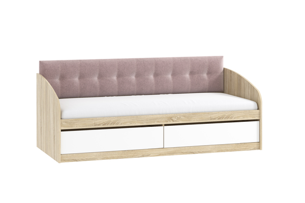 Кровать детская Фанк НМ 041.50-01 дуб сонома, белый с мягкой спинкой Дабл лекко ява велюр серо-розовый
