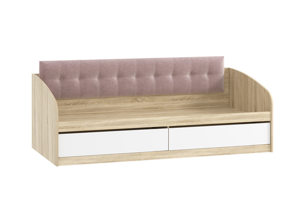 Кровать детская Фанк НМ 041.50 дуб сонома, белый с мягкой спинкой Дабл лекко ява велюр серо-розовый