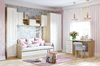 Кровать детская Оливия НМ 041.50-01 дуб сонома, белое дерево с мягкой спинкой Дабл лекко ява велюр серо-розовый