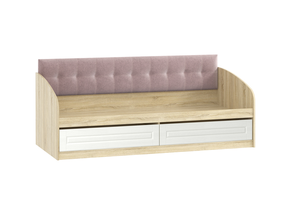 Кровать детская Оливия НМ 041.50-01 дуб сонома, белое дерево с мягкой спинкой Дабл лекко ява велюр серо-розовый