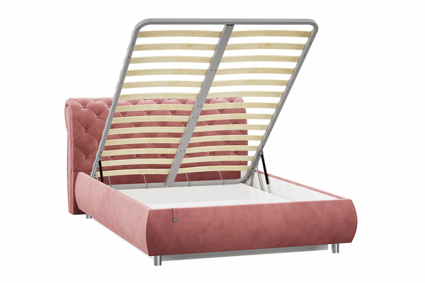 Кровать Эмили 1400 пуговицы велюр Ультра коралл с ортопедическим основанием и подъемным механизмом