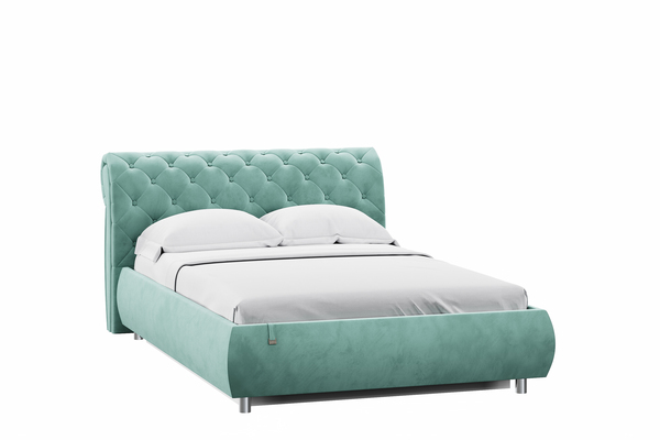 Кровать Эмили 1400 пуговицы велюр Ультра минт с ортопедическим основанием и подъемным механизмом