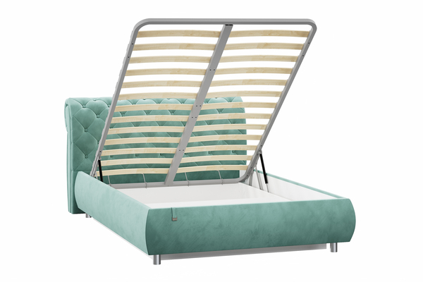 Кровать Эмили 1400 пуговицы велюр Ультра минт с ортопедическим основанием и подъемным механизмом